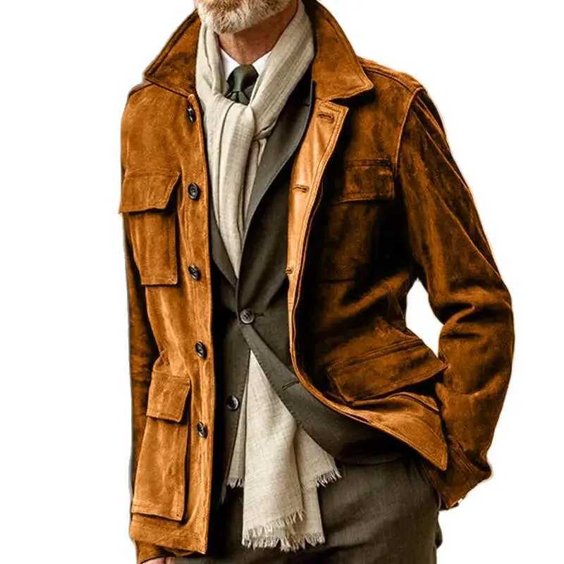 Designer jacket Winter Warm Casual Long Sleeve Turn-down Collar Jackets Mens Fall Vintage Buttoned Outerwear Fashion Solid Color Suede Coats Men M2408