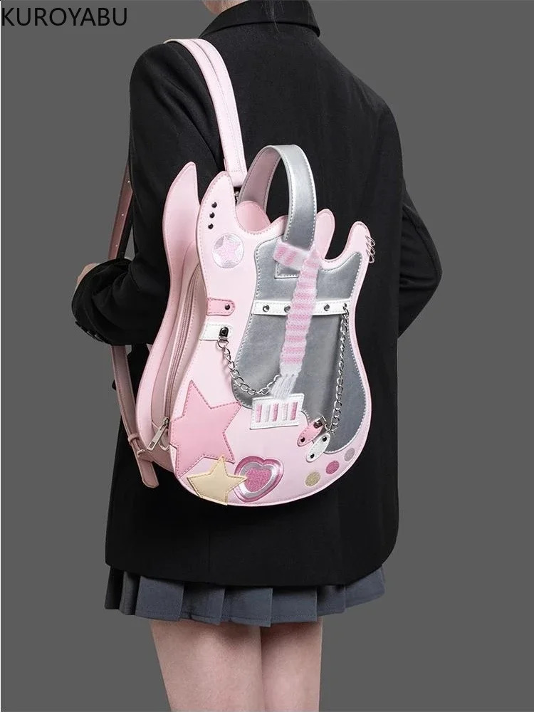 DHlanhai PU Guitar Backpack Haruku Creative Contrast Color Cute Shoulder Crossbody Backpacks Chic Japanese Y2k Bag Mochilas Mujer 240816