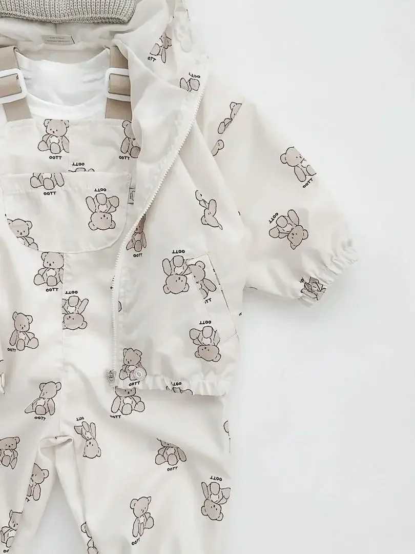 Newborn Clothing New Autumn Girl Baby Cartoon Rabbit Cover Boy Baby Fashion Cute Bear Print Waterproof Pendant jumpsuit W240806