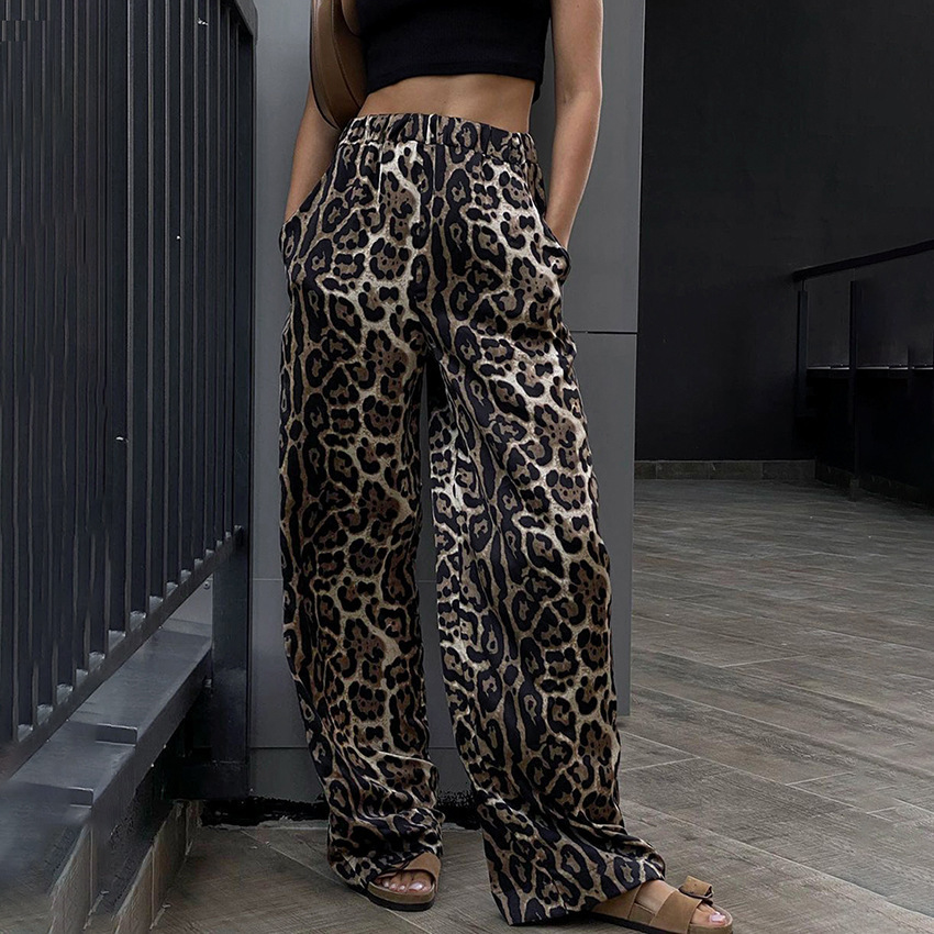 Fashionable Street Leopard Print High Waisted Wide Leg for Women in Autumn and Winter Loose Floor Length Casual Pants Z260314