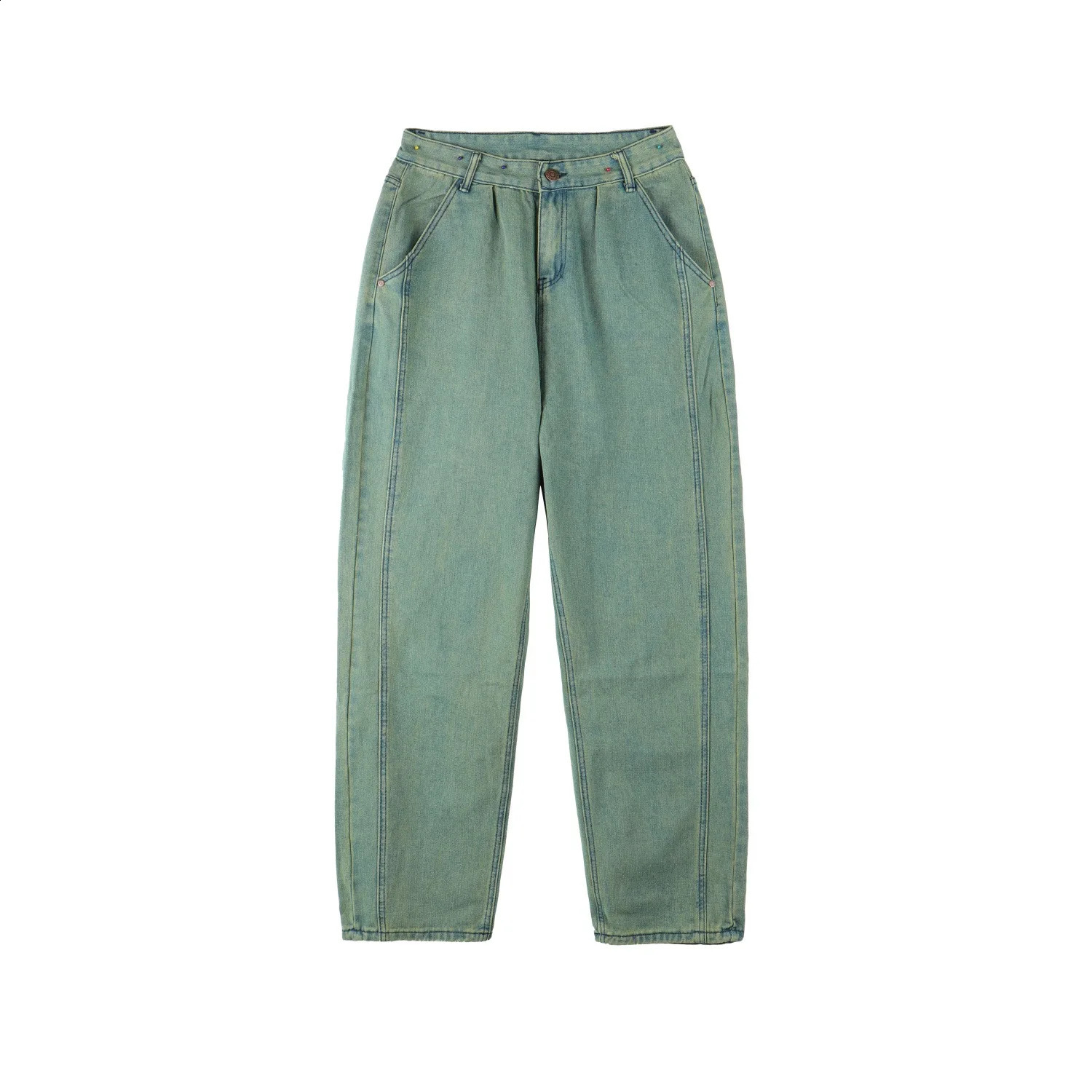 Harajuku Style Straight Jeans Mens Y2k Streetwear Trend Green Purple Trousers Casual Baggy Wide Leg Jeans Denim Pants 240816