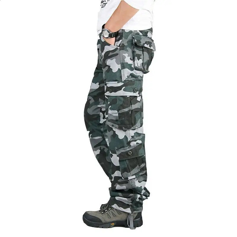 Mens Tactical Camouflage Overalls High-Quality Cotton Multi-Pocket Trousers Sports Training Casual Work Pants 240812