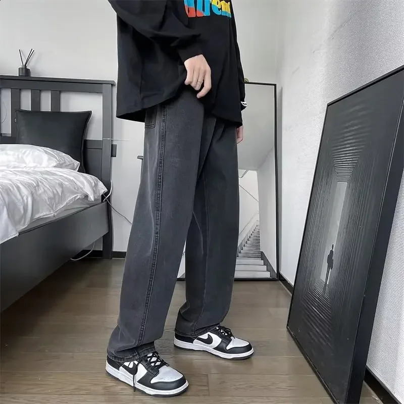 Trendy Jeans Mens Loose-fit Straight-leg Autumn Style Wide-leg Dragging Floor Old Man Pants 240814