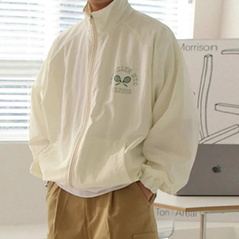 IEFB Korean Male Jackets Casual Printing Zipper Tops Stand Collar Long Sleeve Sunscreen Male Coats Summer 9C6490 240816