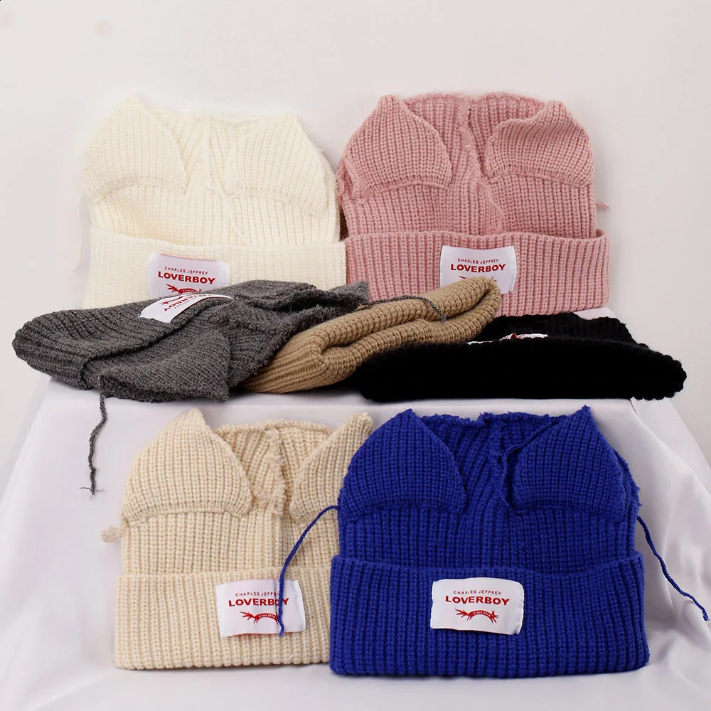 Loverboy Cat Ear Knit Hat Warm Pig Ear Woolen Hat Cute Fashion Hooded Cap Niche Design Hip-hop Personality Cold Hat 240813