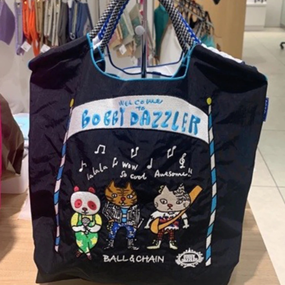 Cat Embroidery Eco Bag er Bags for Women Shoulder Bag Ball Tiger Shopper Tote Rope Handle Handbags and Purses Animal Hobo 240819