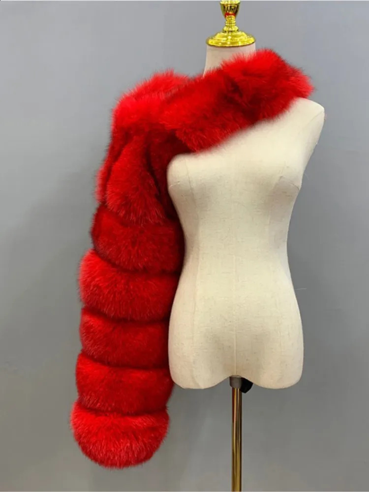 Fashion Spring High Quality Short Faux Fox Fur Coat Women One Shoulder Long Sleeve Warm Mink Jackets Furry Coat Femme Top 240816