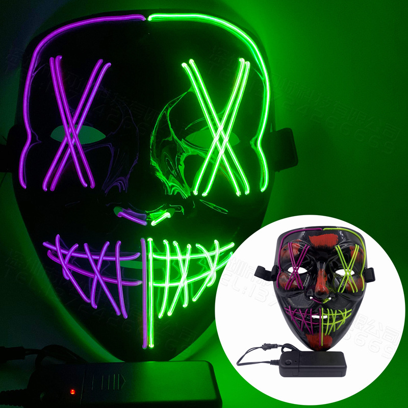 Halloween Luminous Masks LED Glowing Mask, Colored & Decorated V Shape Bloody Horrific Party Wear