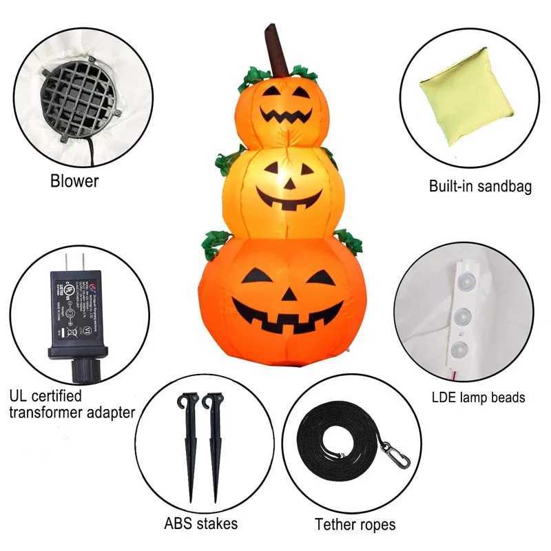 1.2 M Halloween Inflatable Pumpkin with LED Outdoor Decoration Horror Home Garden Courtyard Tombstone Decoration Haunted PropsXJ240817