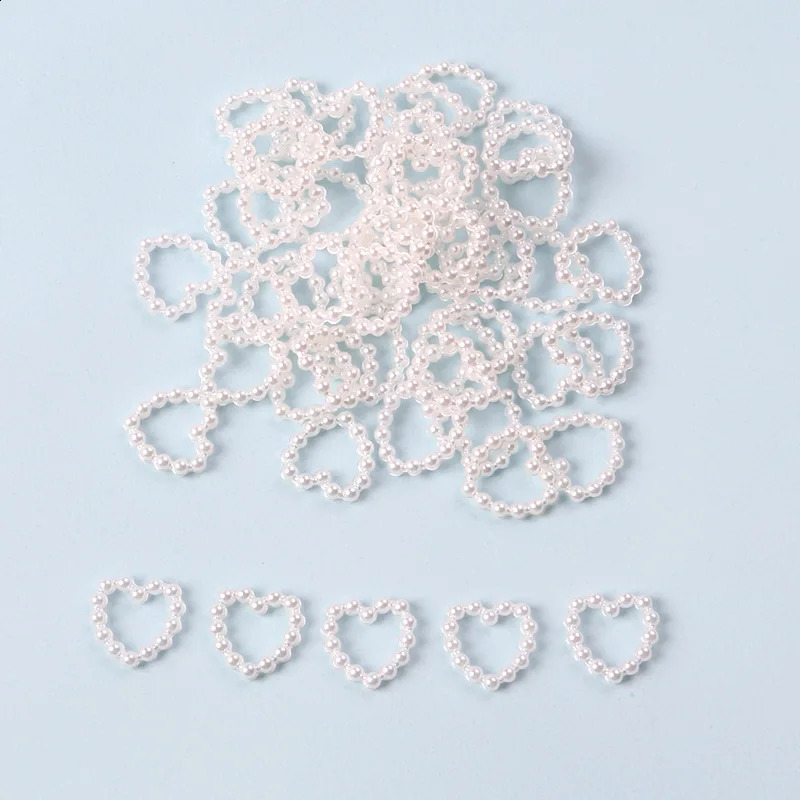 TSZS 50PcsBag Hollow Heart Pearl Nail Art Charms White Pearl Flatback 3D Nail Decoration DIY Nail Accessorie 240814