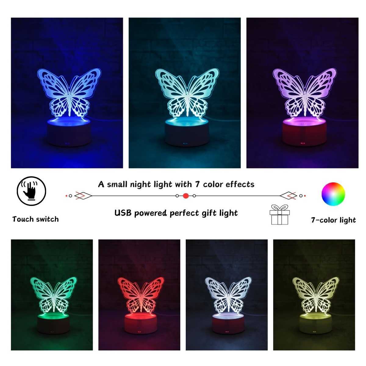 3D Butterfly Creative Night Light USB Home Decoration Table Decoration Living Room Bedroom Decoration Light Birthday Gift W240816