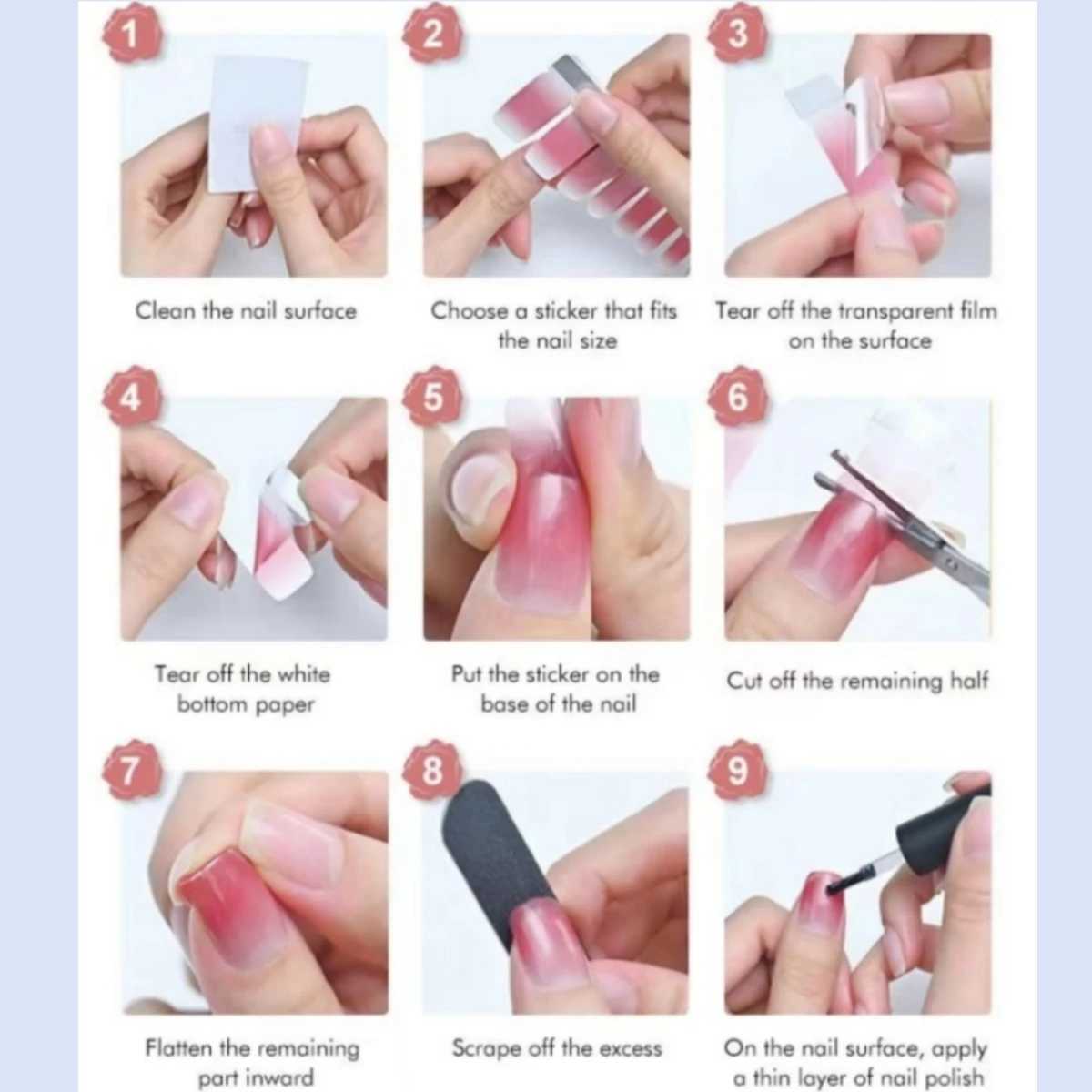 Baking Free Full Cover Wraps Nail Polish Stickers Strips Plain Nail Art Decorations Heart Designs Glitter Powder Manicure TipsXJ250120