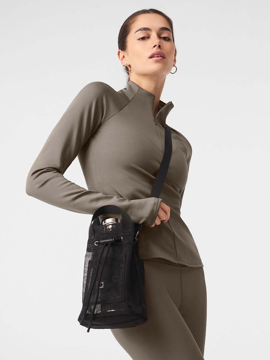 2025-- Unisex Crossbody Bucket Bag Black Casual Tote Portable Outdoor Shopping Transparent Storage Bag