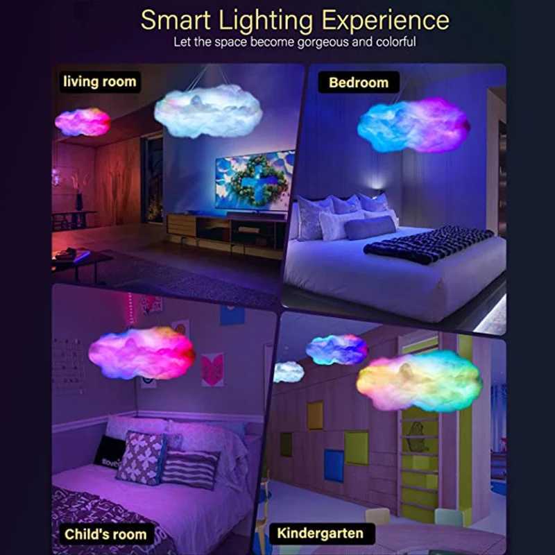 3D Cloud Light LED Light Multi color Bedroom Cloud Light Thunder Clouds Room DIY Music Sync Intelligent Application Control USB W240816