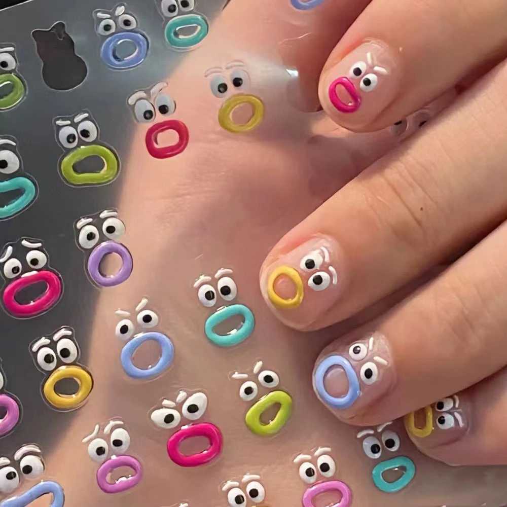 1PCS Summer Eyes 3D Jelly Nail Stickers Sausage Mouth Big Lips Smile Expression Design Self Adhesive Nail Art StickersXJ250120