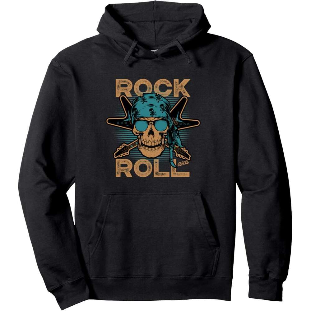 Hoodie for Mens Womens Cool Roll Skull Rock Star Illustration Graphic Design Pullover Hoodies sweatshirt pullover jacket Long sleeve