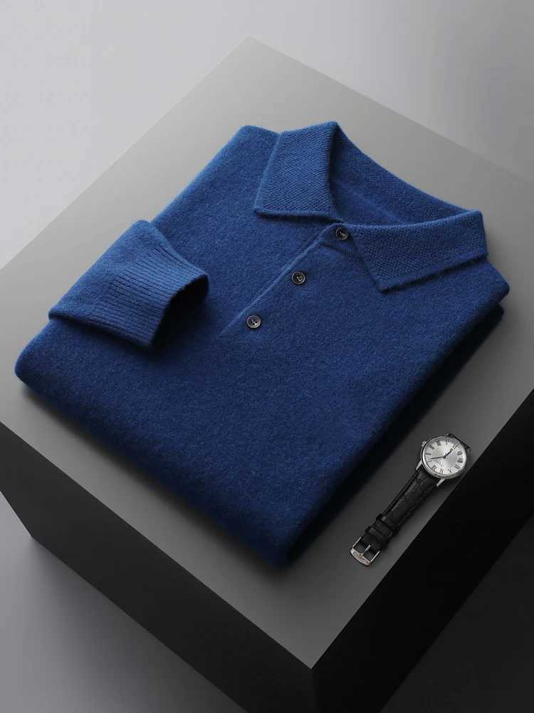 Polo Collar T-Shirt Mens Wool Sweater Pullover Spring Autumn Smart Casual Cashmere 00% Merino Wool Knitwear Soft Jacquard Jumper W250322