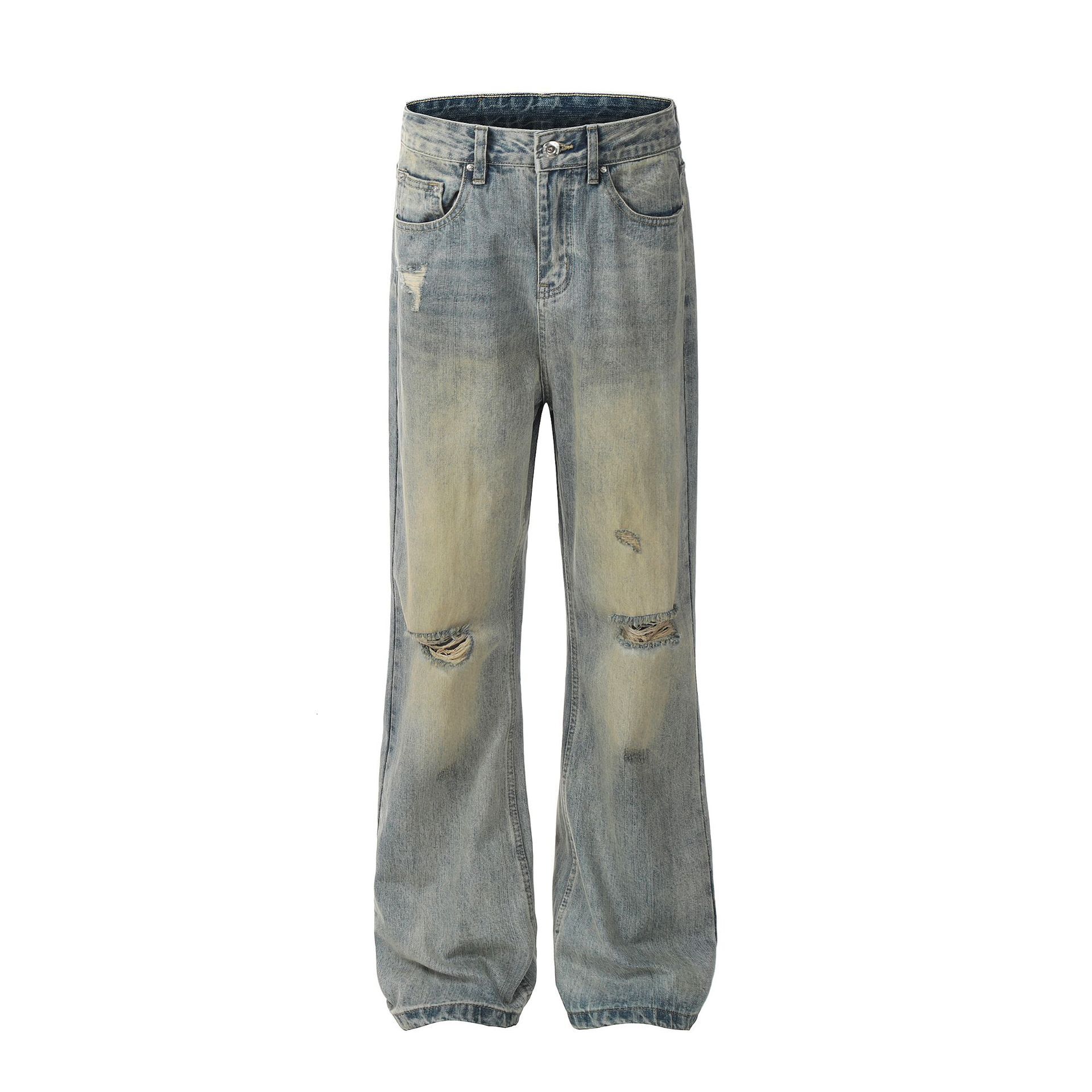 Style Street High Street Micro La Waste Soil Wind Blown Hole Old Unisex Jeans