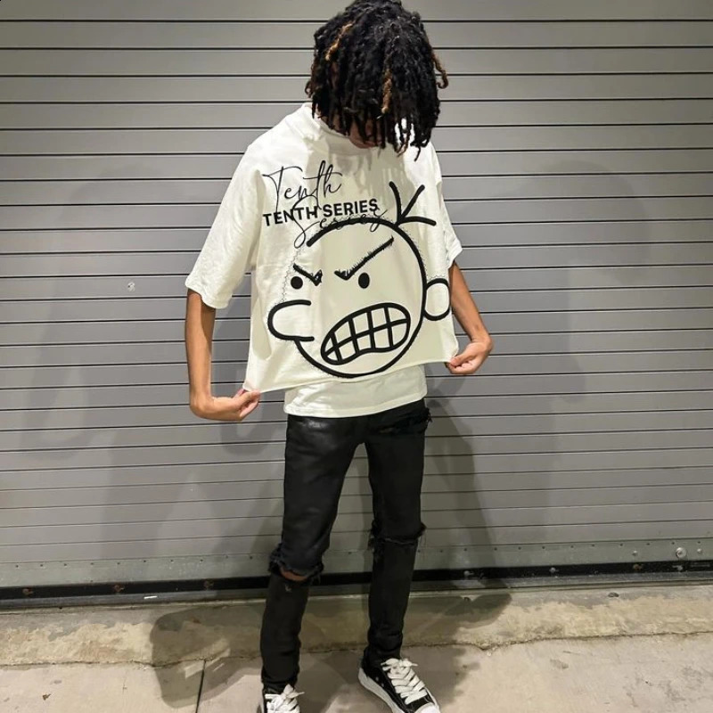 Y2K Men T-shirt Street Style Cartoon ren Pattern Printed Short Sleeve Harajuku Hip Hop Fashion Large Couple T-shirt 240819
