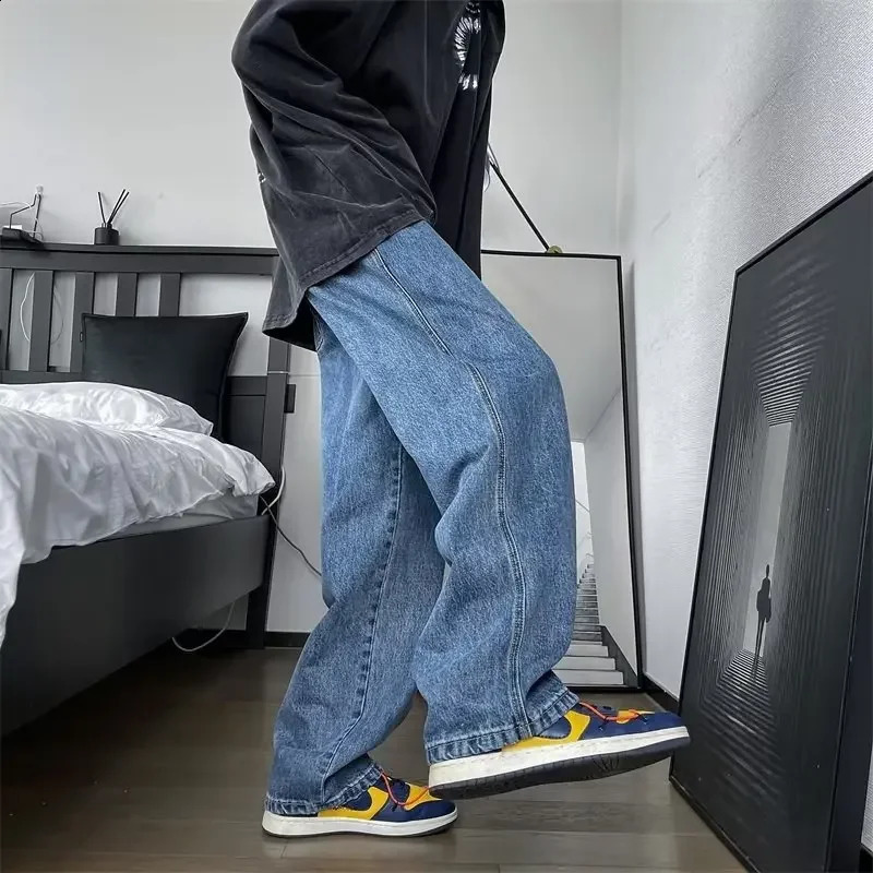 Trendy Jeans Mens Loose-fit Straight-leg Autumn Style Wide-leg Dragging Floor Old Man Pants 240814