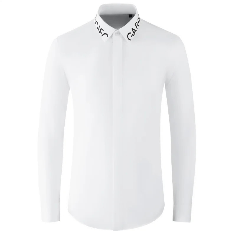 MINGLU Collar Printed Mens Shirts Long Sleeve Cotton Business Casual Party Covered Button Slim Fit Man Dress Shirts 240818