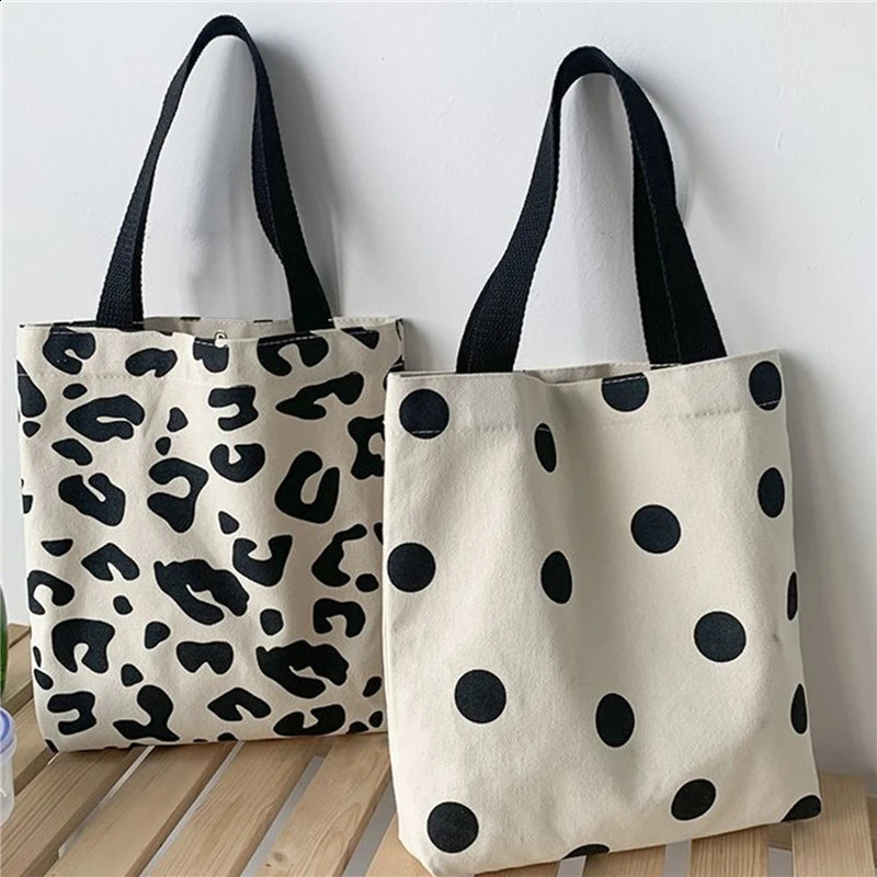 Women Dot Printed Shoulder bag Korean Style Students School Large Capacity Canvas Bag Cute Shopping Bags Underarm 240816