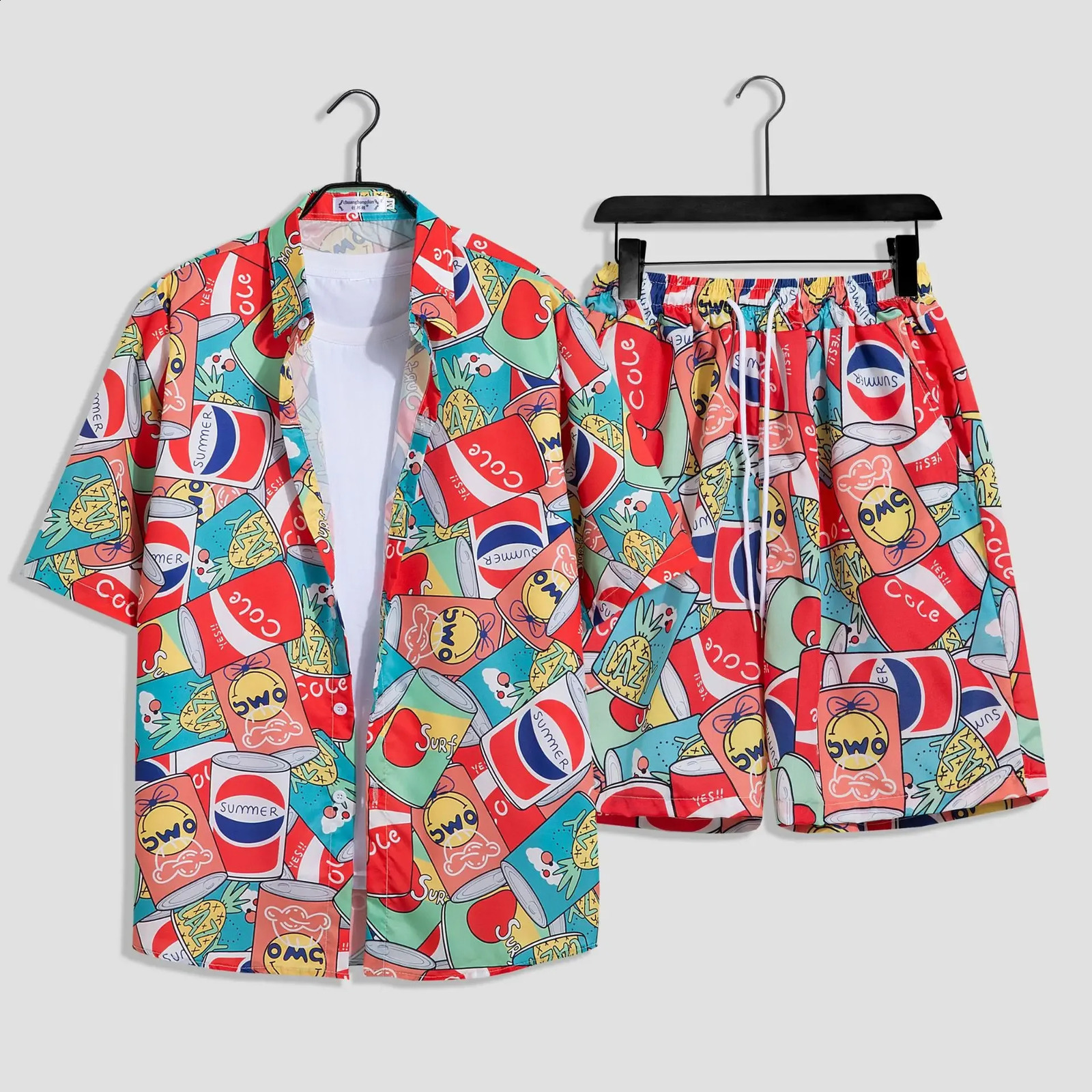 Mens Fashion Print Sets Short Sleeve ShirtShorts 2Pcs Suit Loose 2024 Summer Casual Beachwear Male Vacation Hawaiian Outfits 240816