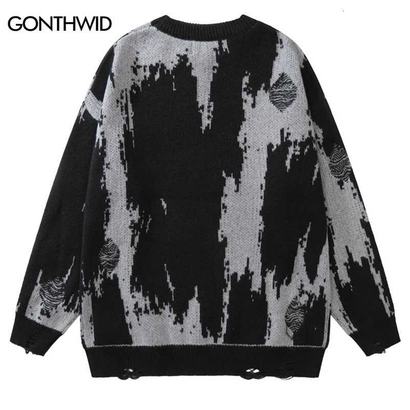 Hip Hop Ripped Sweaters Grunge Y2K Vintage Knitted Punk Gothic Streetwear Jumpers Men Women Harajuku Fashion Pullover 240816