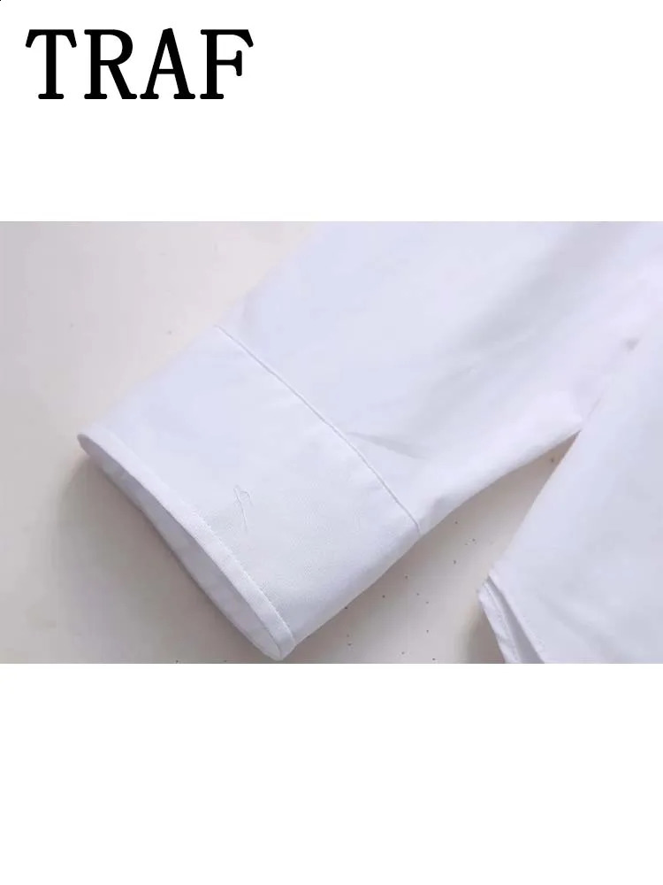 TRAF Spring Womens Fashionable and Elegant White Shirt Flip Collar Hollow Ultra Thin Casual Street Clothing Strapless Office Women w240819