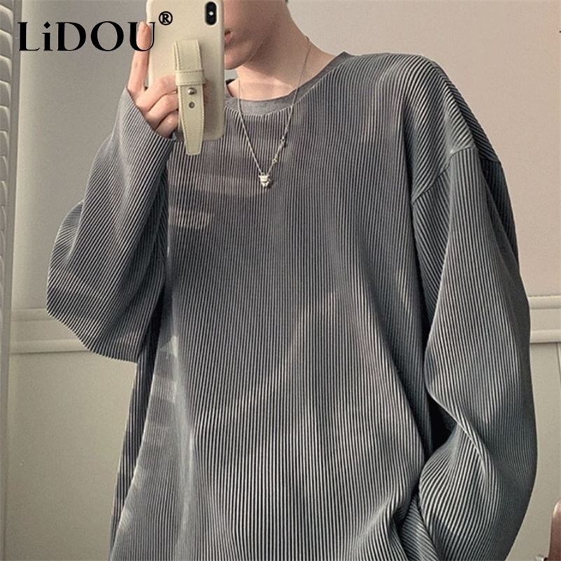 Spring Autumn Fashion Y2K Harajuku Korean Simple T-shirts Man Long Sleeve Streetwear Solid Color Chic Casual Top Male Clothes 240816