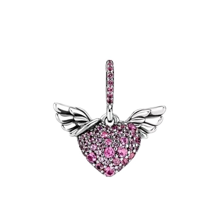925 Sterling Silver Sparking Halo Heart Angel Wing Dangle Charms S925 Snake Bracelet DIY Beads For Jewelry Making Free Shipping