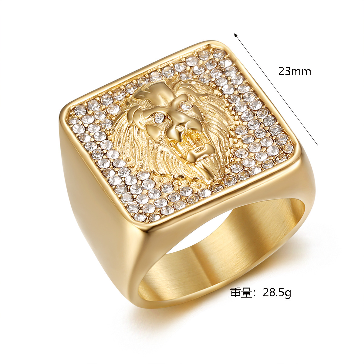 Hip Hop Lion Head Casting Ring Titanium Steel 18k Gold Plated Mens Jewelry