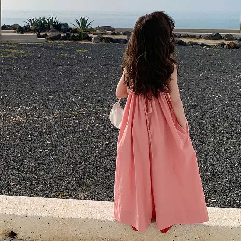 Childrens clothing for girls 100% pure cotton loose top fashionable Korean style outdoor casual harem pants childrens jumpsuit 3-8Y W240806