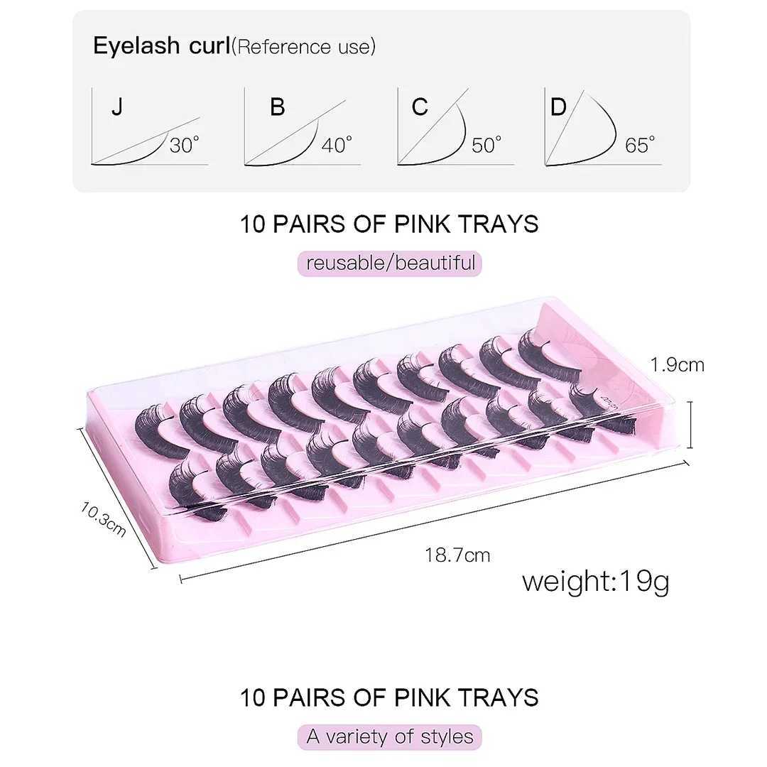 10 pairs of DD curly eyelashes 10-23mm Russian false eyelashes 3D mink eyelashes reusable fluffy false eyelash extension W240803