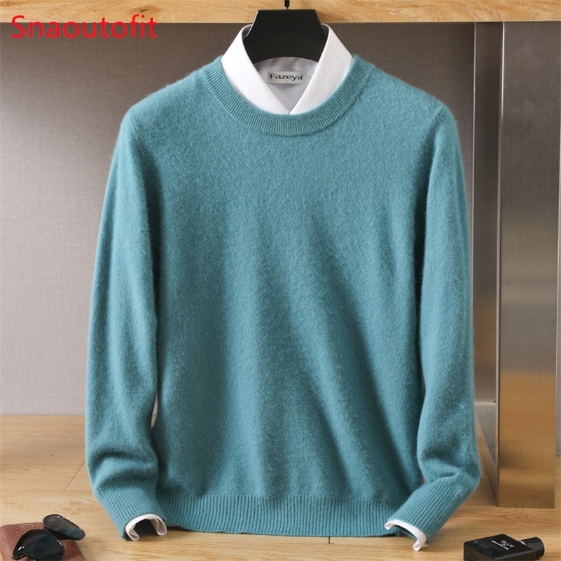 Mens 100% Pure Mink Cashmere Sweater O-Neck Pullovers Knit Sweater Autumn and Winter Long Sleeve High-End Jumpers Mink Tops 240816