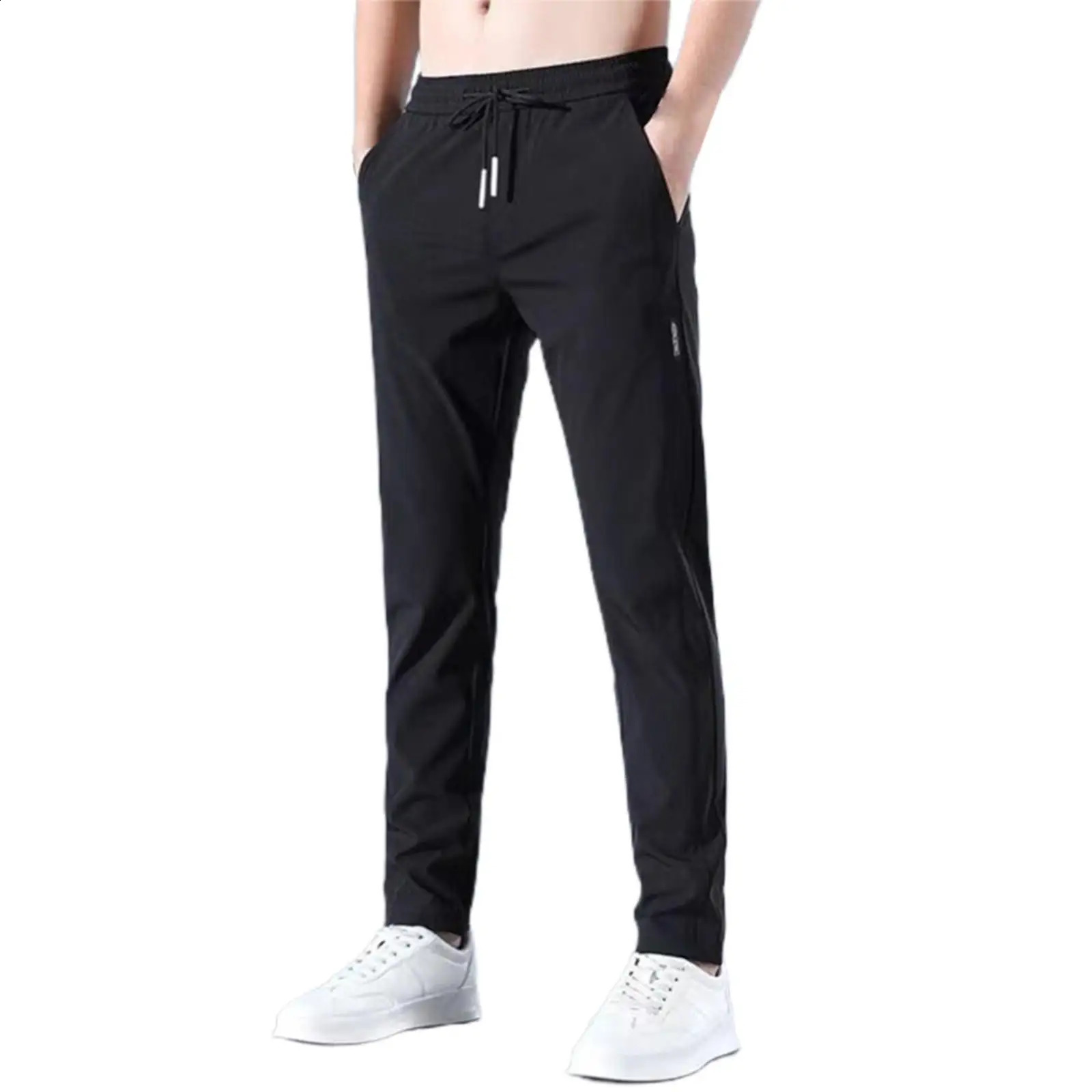 Mens Ice Silk Mens Solid Color Medium Waist Loose Breathable Straight Leg Casual Pants Thin Quick Drying Sport with Pocket 240828
