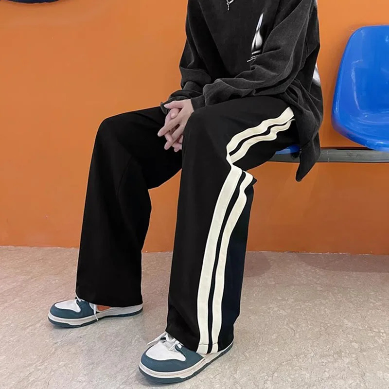 Casual pants men spring summer high street straight floor-length wide leg high student pants High street sports sweatpants 240822