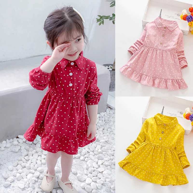 Spring Autumn Casual Baby Girls Dot Print Long Sleeve Dress Kids Toddler Pageant Princess Sundress Dress For 1-8 Years oldXJ241206