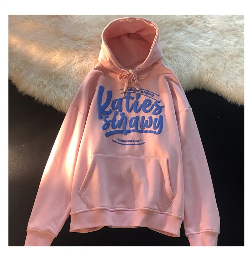 Spring Letter Print Hoodies Pullover Harajuku Sweatshirt Womens Autumn Winter Korean Leisure Baggy Hooded Tops Y2k Clothes 240816