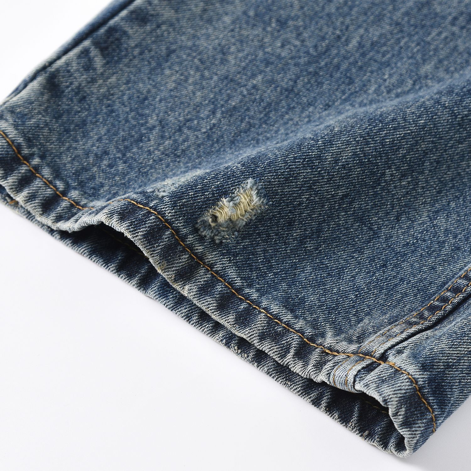 Style Street High Street Heavy Industry Yellow Mud Dyed Hole Distressed Jeans for Both Men and Women