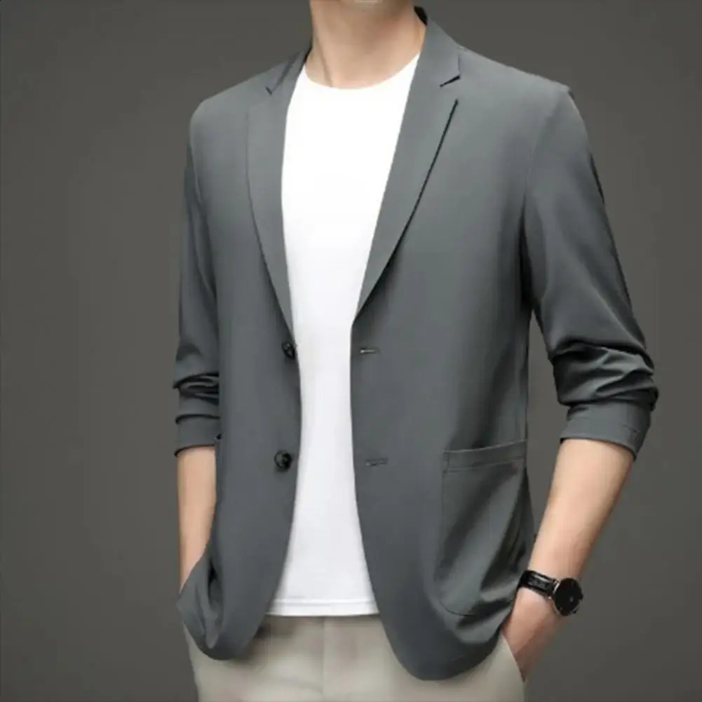Handsome Men Suit Jacket Soft Smooth Solid Color Turn-down Collar Men Suit Jacket Groom Coat Commuting 240816