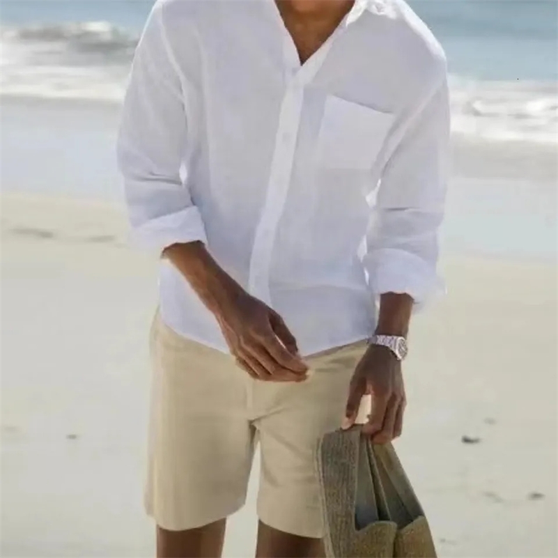 Autumn Men Plain Cotton And Linen-Blend Loose Lapels Long-Sleeved Casual Cardigan Beach Shirt 240816