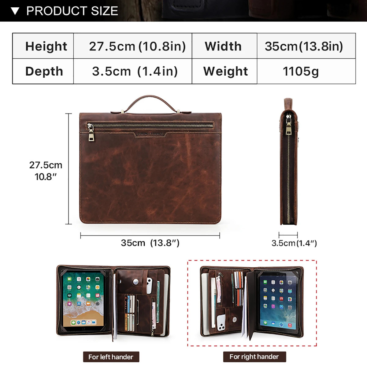 3 Air iPad Pro 13 12.9 Portfolio File Folder Cow Leather Cover Organizer Travel Business Office Document Briefcase 240816CJ