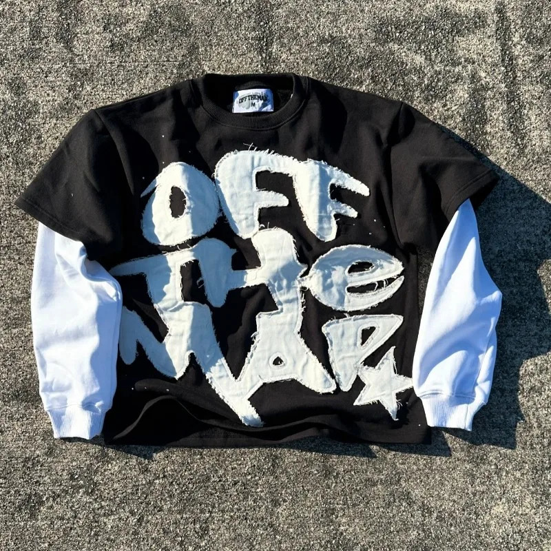 letter patchwork long sleeve streetwear men hip hop Goth style hoodie Harajuku fashion loose casual couple sweatshirt 240822