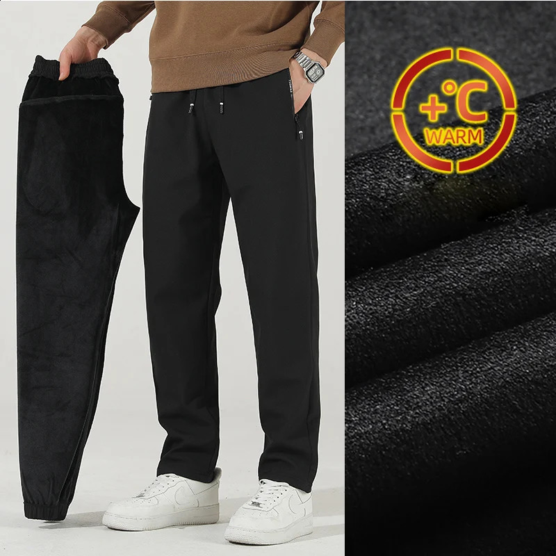 Mens Winter Warm Padded Sports Pants Waterproof Outdoor Rushing Pants Casual Loose Drawstring Thick Large Size Jogging Pants 240822