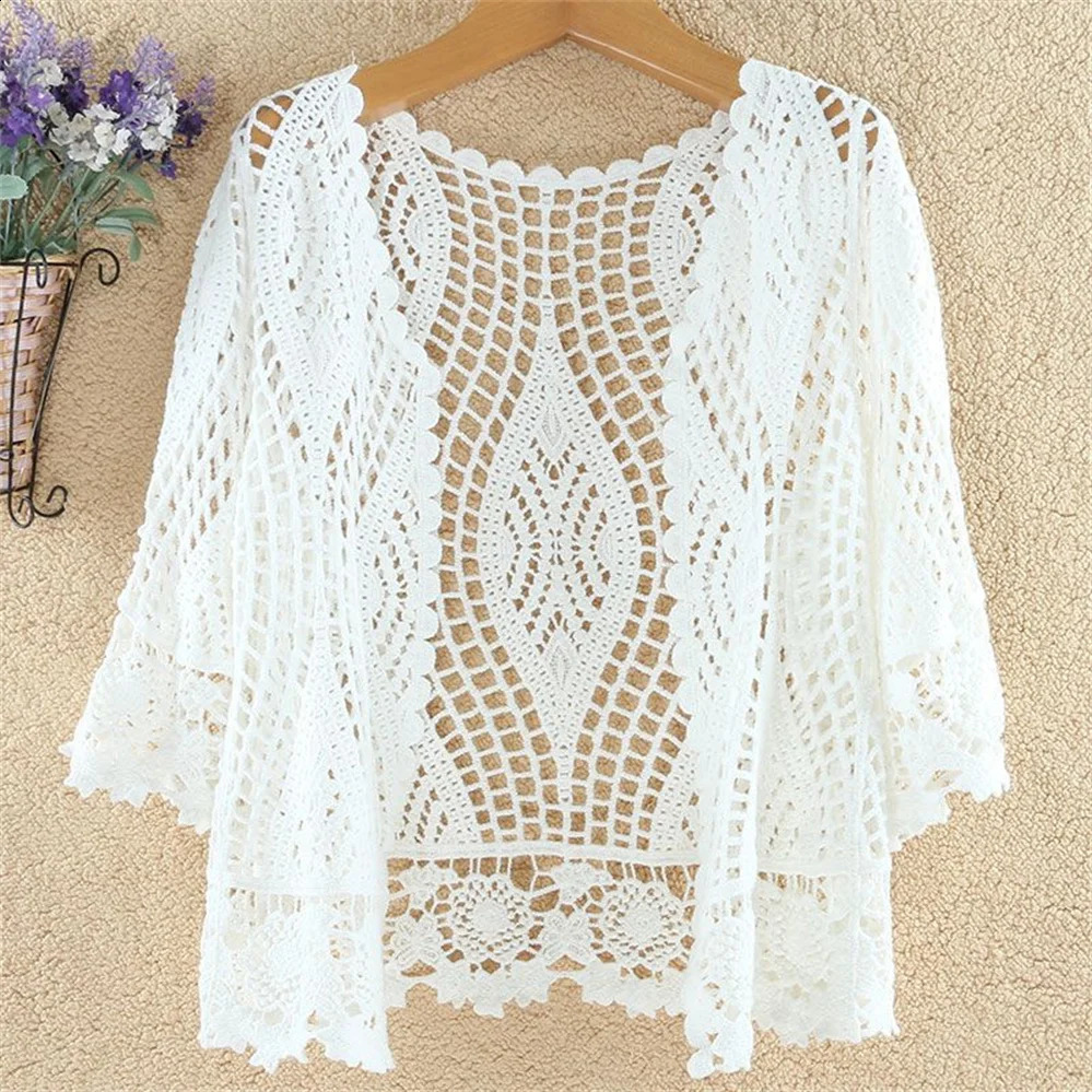 Thin Ladies Coat Knitted Cardigan Jacket Women Spring Summer Hollow Shawl Short Tops Female Casual All-match 240819