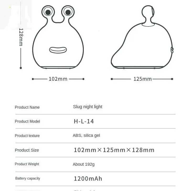 Cartoon Slug LED Night Light Bedroom Sleep Eye Protection Silicone Bedlight Baby Feeding Desk Lamp Room Decoration Toy W240816