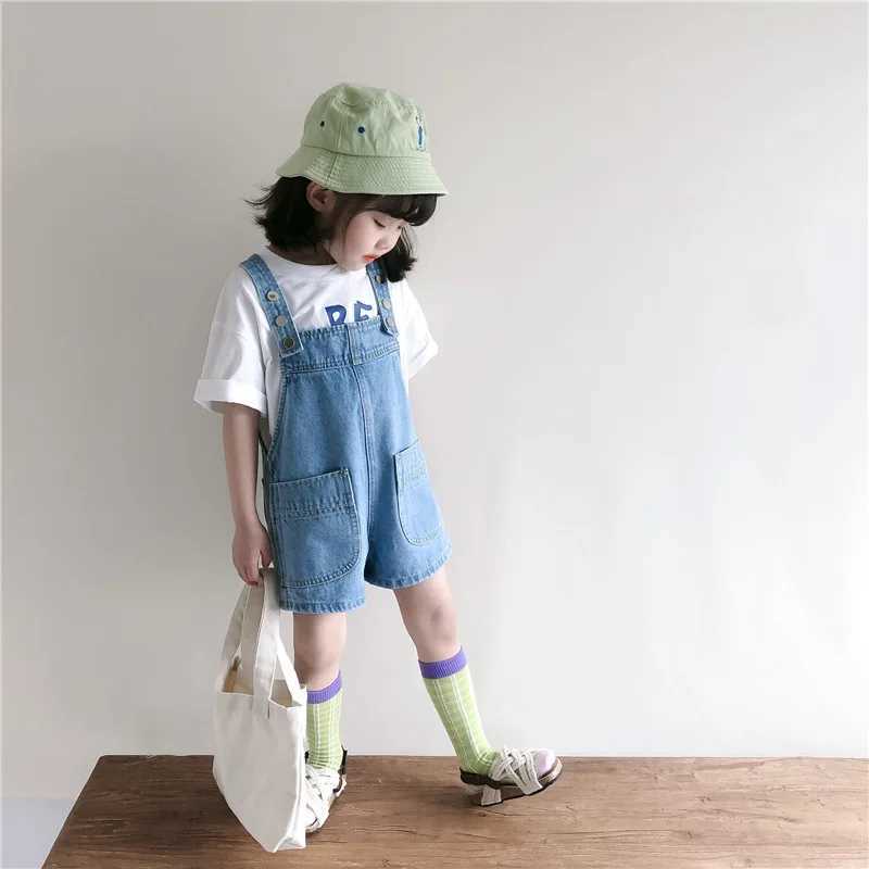 Korean Style 2024 Summer Childrens Soft Denim Top Baby Clothing Boys and Girls Loose Full Match Casual Pants W240806
