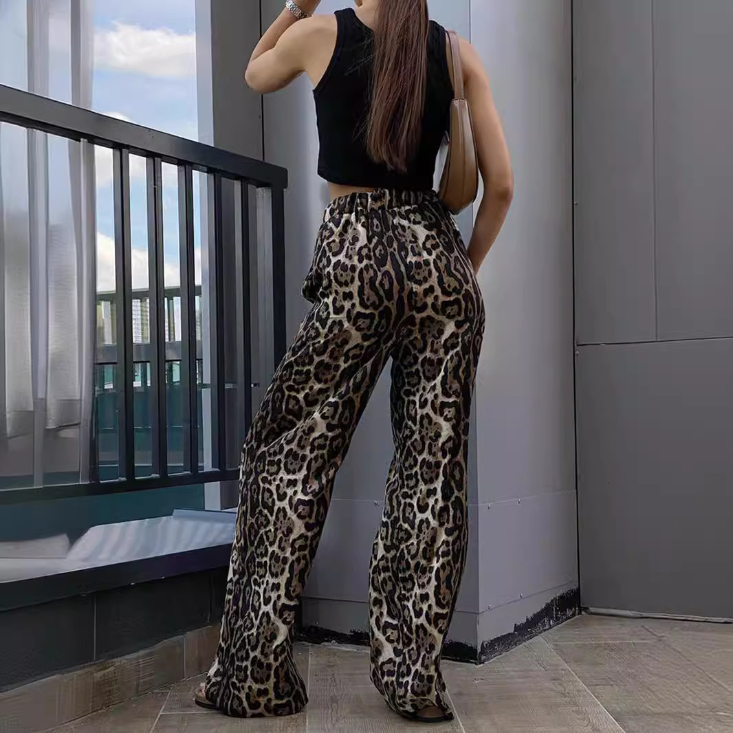 Fashionable Street Leopard Print High Waisted Wide Leg for Women in Autumn and Winter Loose Floor Length Casual Pants Z260314