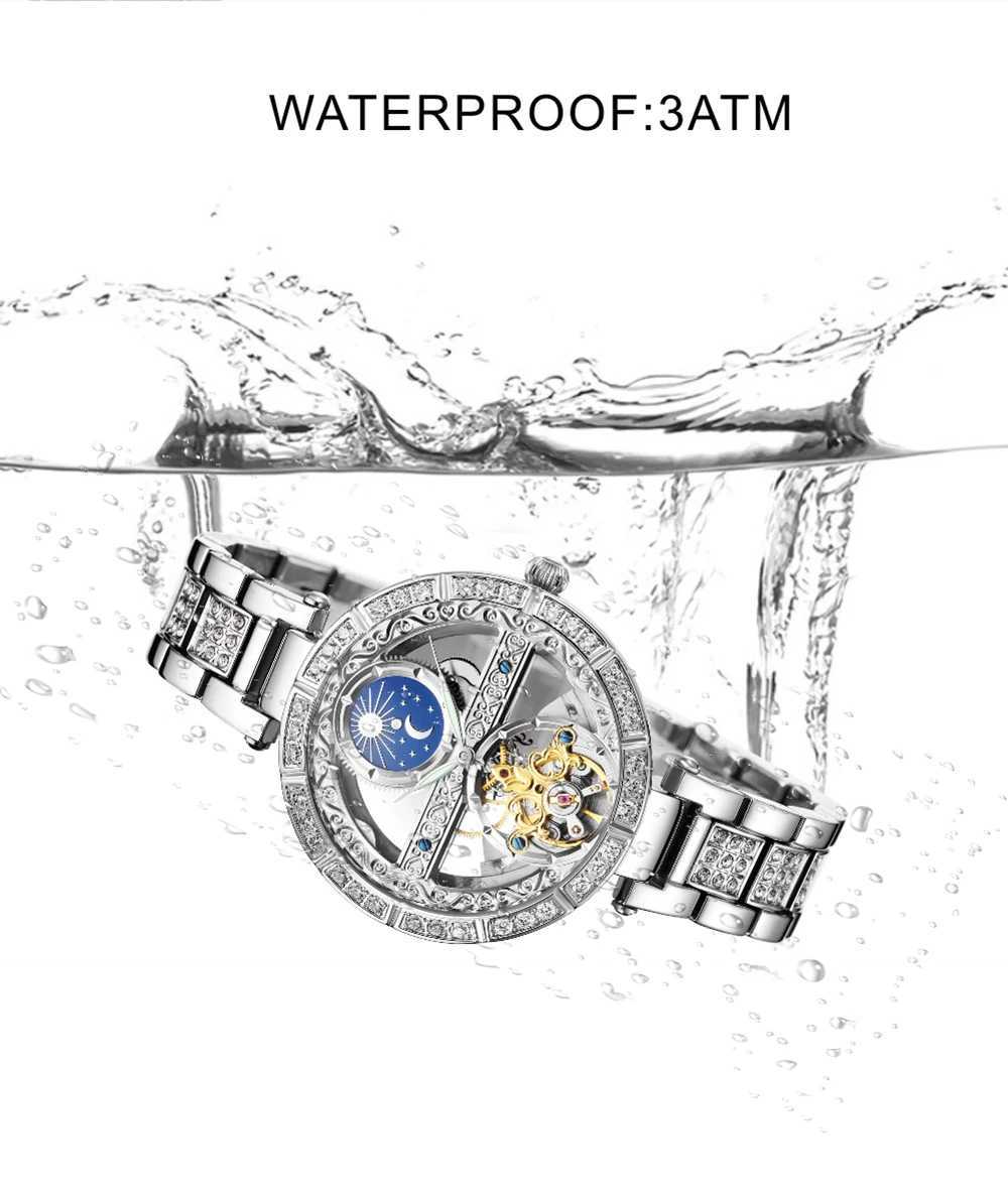 Luxury womens waterproof skeleton Touillon mechanical luminous beauty elegant mechanical W250104